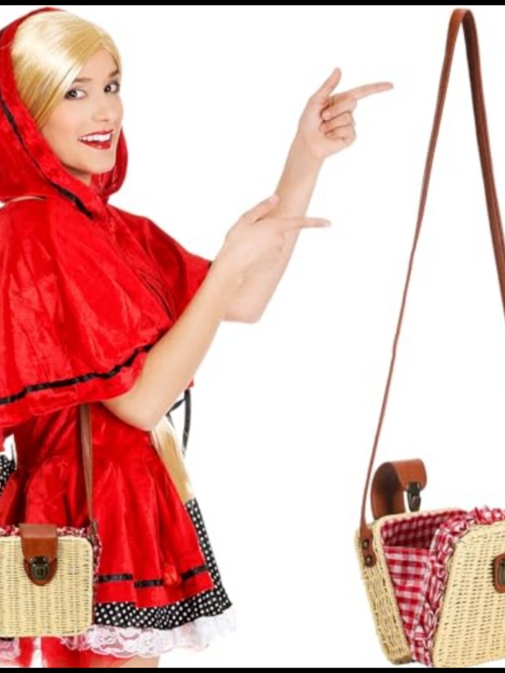 Wicker Basket Crossbody Rattan Clutch with Red Plaid Lining